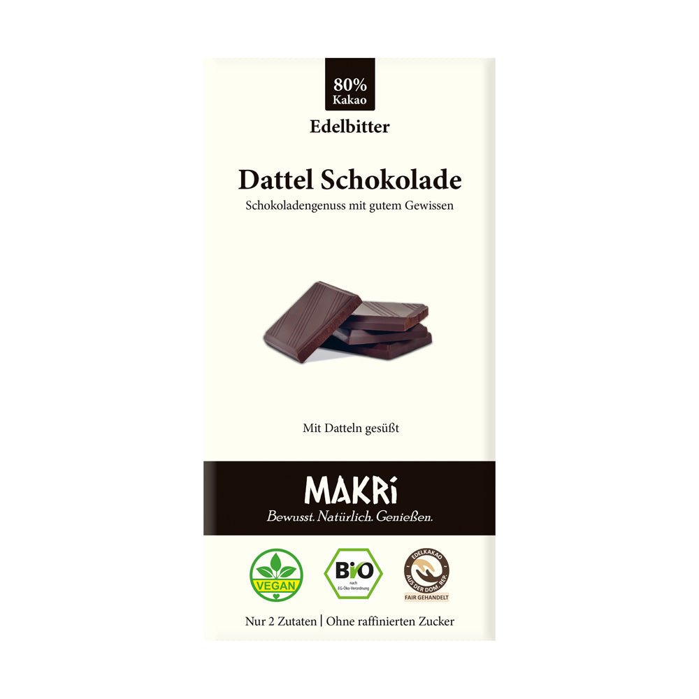 Bio Dattel Schokolade - Edelbitter 80% Kakao 85g - SUVENSO