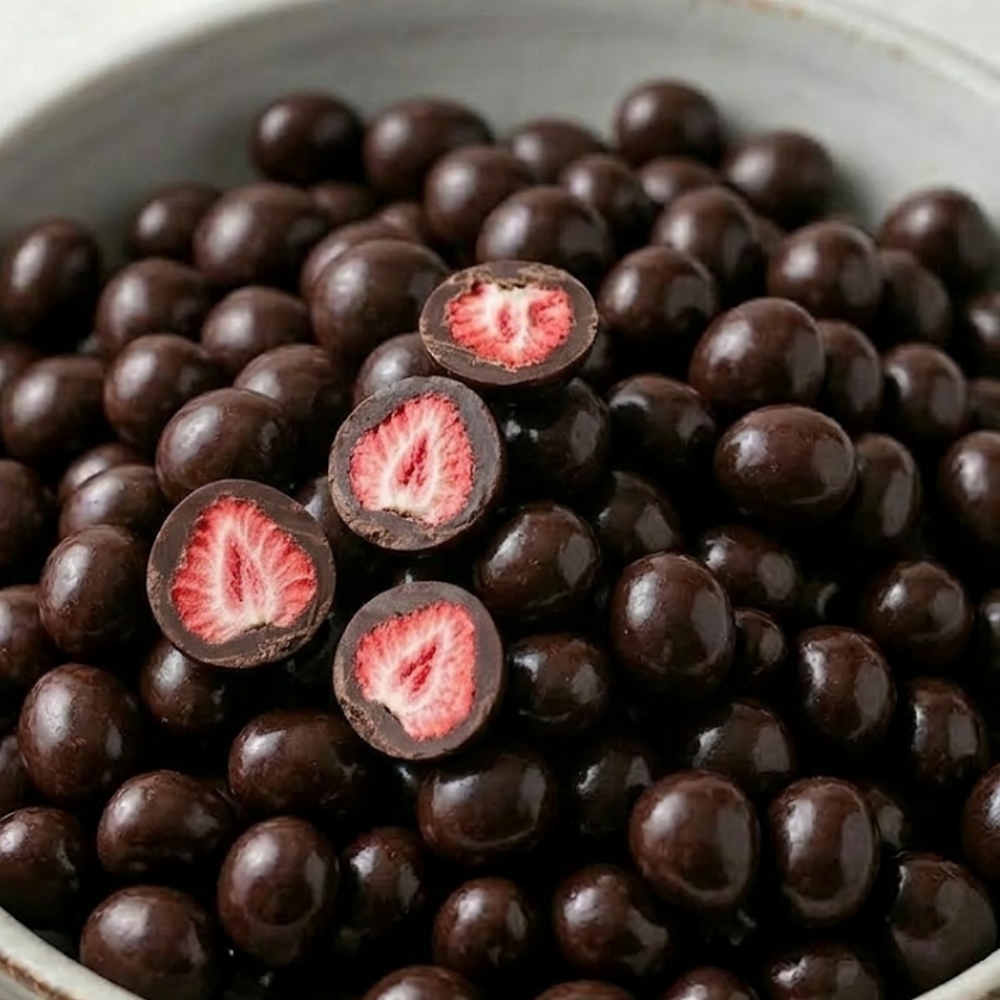 Erdbeeren gefriergetrocknet in Zartbitterschokolade Bio