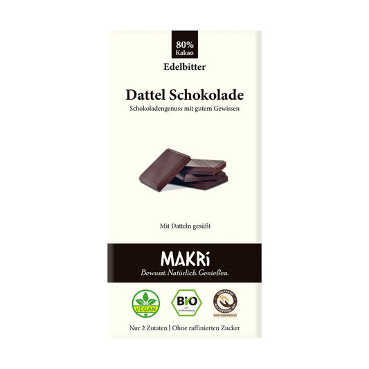 Bio Dattel Schokolade - Edelbitter 80% Kakao 85g - SUVENSO