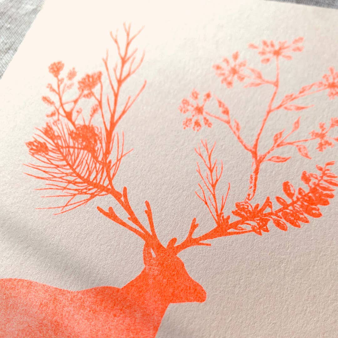 Designkarte mit Umschlag / Hirsch / Fluo Orange - unverpackt & lose