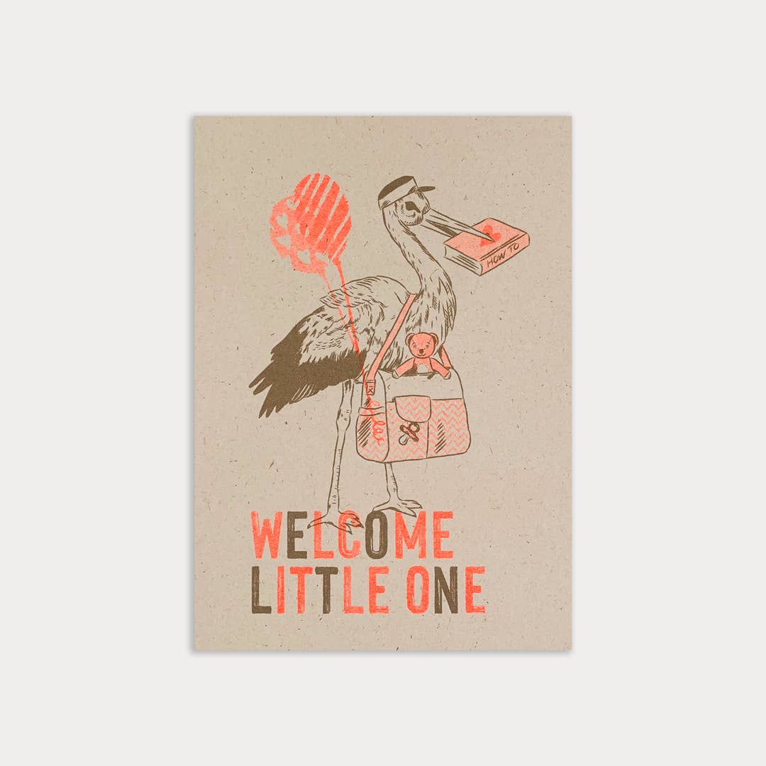 Postkarte / Storch / Welcome Little One / Ökopapier - unverpackt & lose