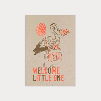 Postkarte / Storch / Welcome Little One / Ökopapier - unverpackt & lose