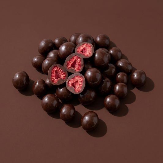 Himbeeren gefriergetrocknet in Zartbitterschokolade Bio